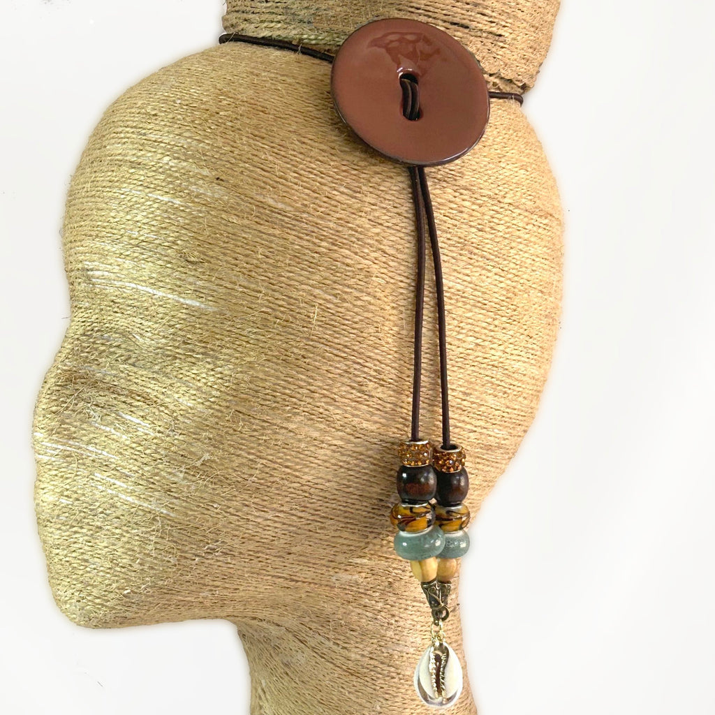 Brown Skinned Lady Cocoshell Cowrie Sliding Hair Tie- Adjustable Ponytail Holder