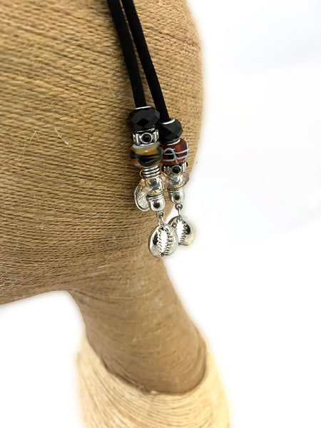 Choco Caramel Silver Cowrie Sliding Hair Tie- Adjustable Ponytail Holder