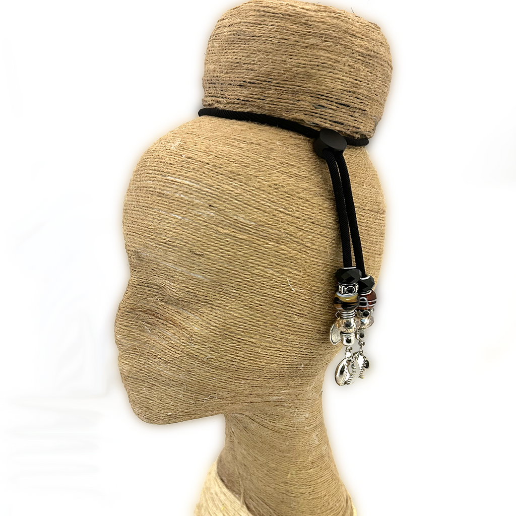 Choco Caramel Silver Cowrie Sliding Hair Tie- Adjustable Ponytail Holder
