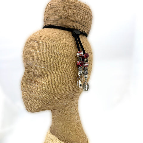 Red Silver Swirl Cowrie Sliding Hair Tie- Adjustable Ponytail Holder