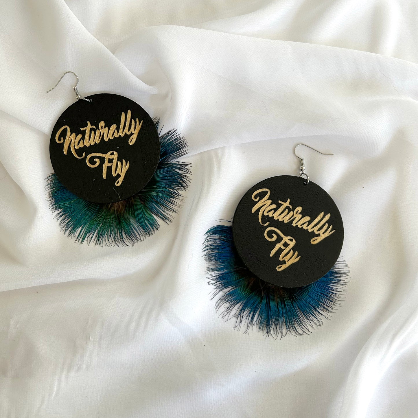 Naturally Fly Teal Ostrich Statement Earrings